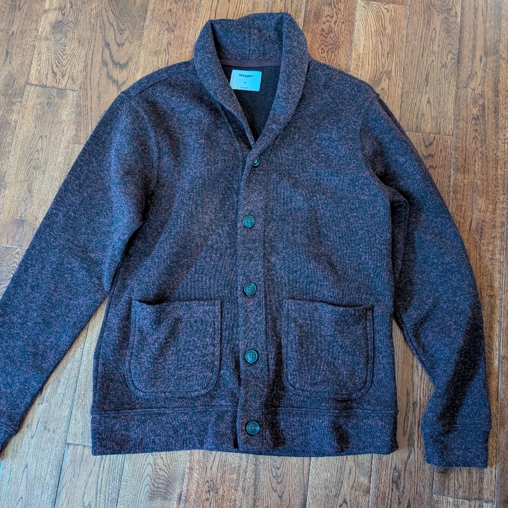 EUC Old Navy Men's Cardigan Sweater Maroon & Black Size Medium